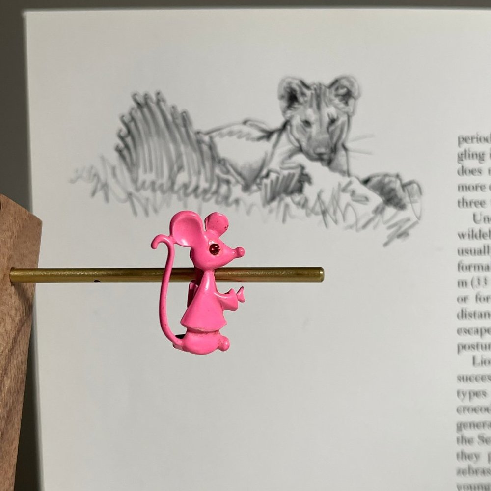 Vintage Hot Pink Enamel Mouse or Rat Pin Brooch